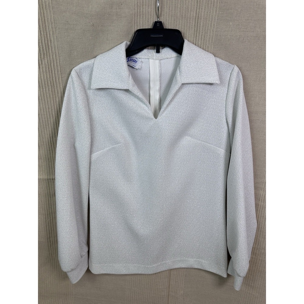 Vintage 1970s long-sleeve White Silver blouse Sunny South Fashions Dallas